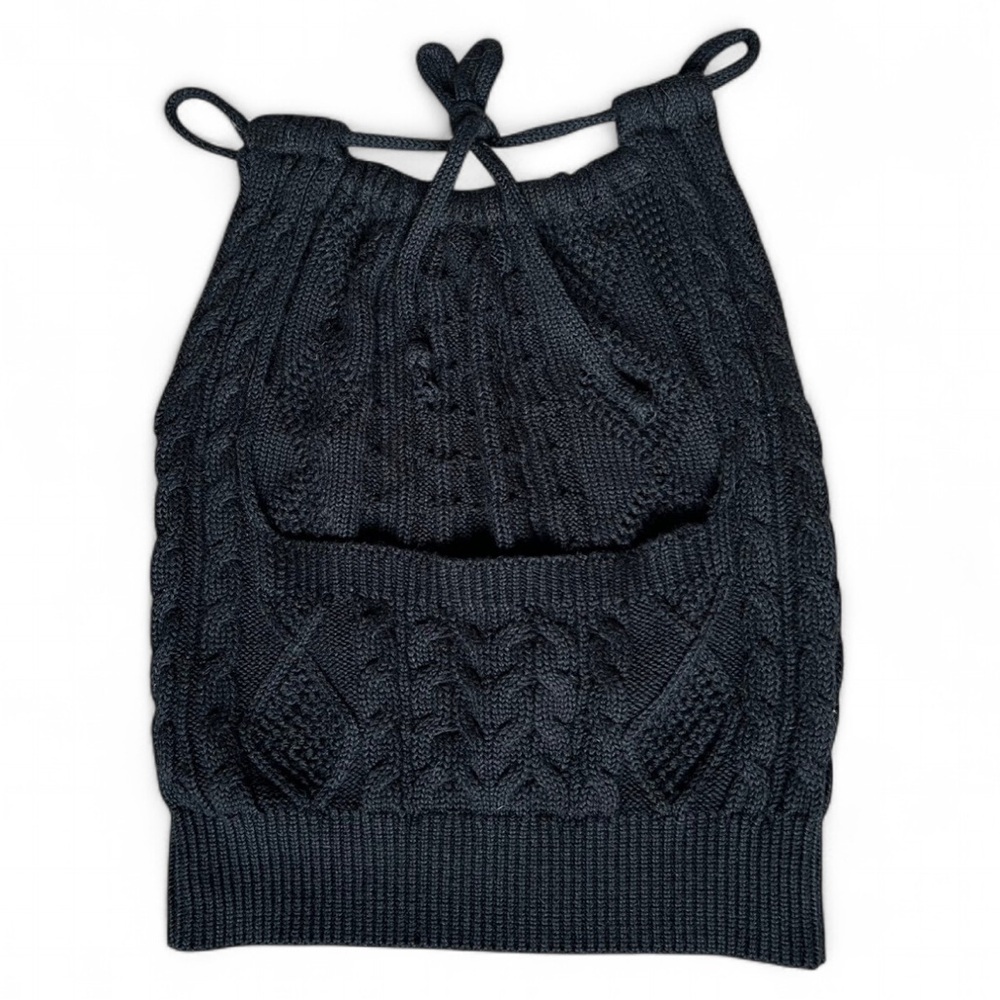 Black Knit Drawstring Backless Top - image 2